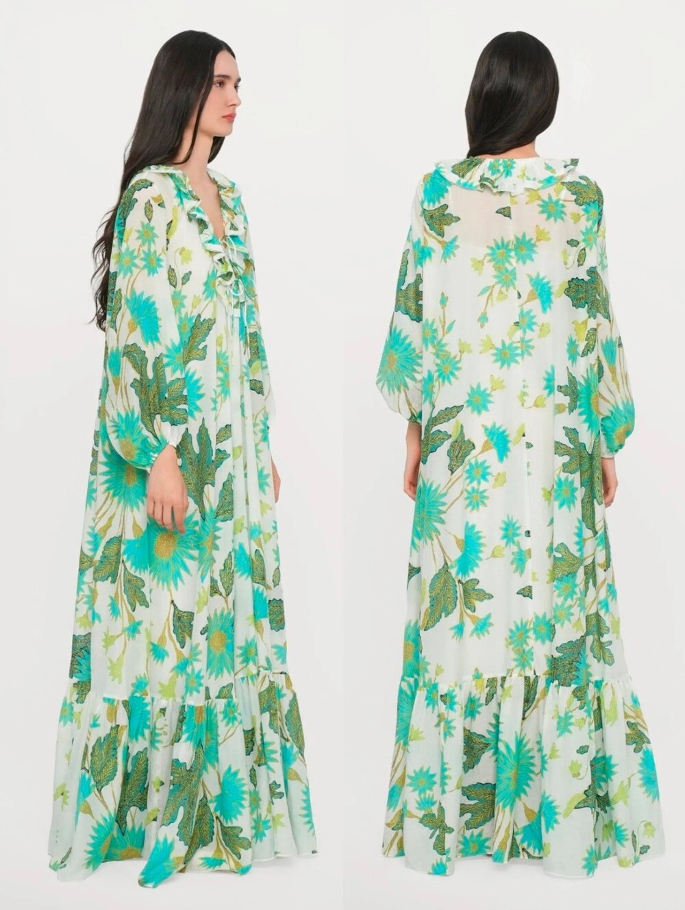 NWT DIANE VON FURSTENBURG Ivory Kylie Retro Bohemian Floral Peasant Maxi Dress